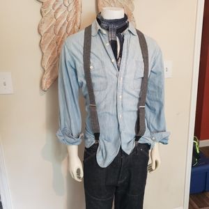 MENS GRAY WOOL HERRINGBONE SUSPENDERS